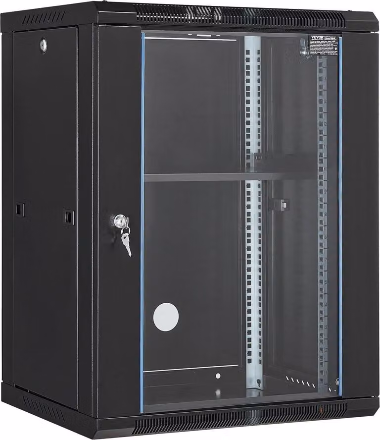 Armadio rack per server di rete con montaggio a parete 15U, porta in vetro da 18'' con serratura