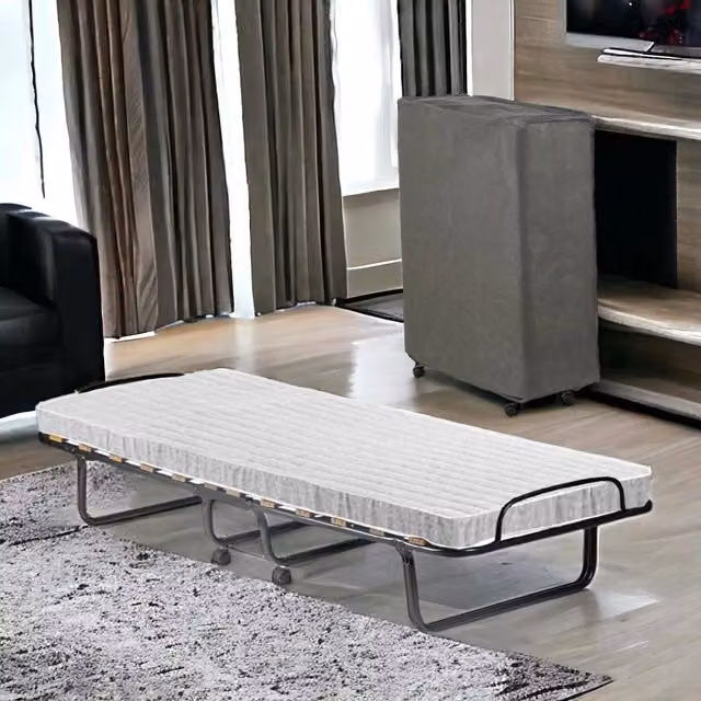 Letto pieghevole DMORA Brandina Nives con materasso in schiuma, Nero e Bianco, L: 80 cm, P: 190 cm
