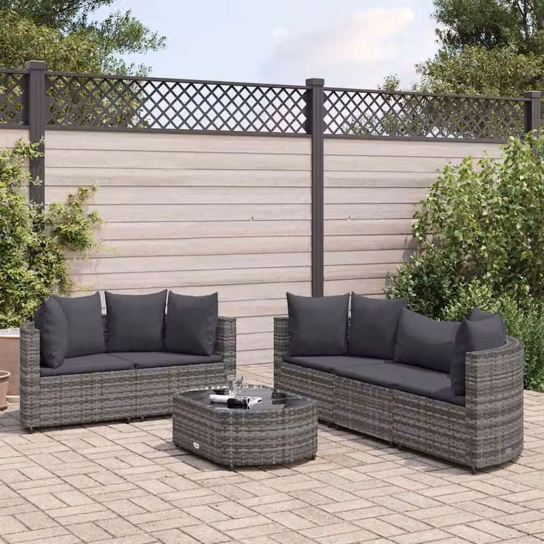 Set Divano da Giardino vidaXL 6 pz in Polyrattan Grigio Antracite con Cuscini e Tavolino