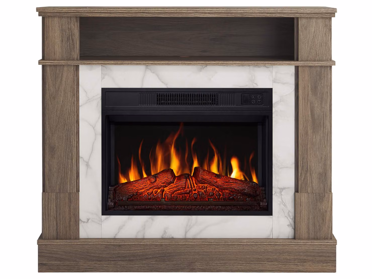 Caminetto elettrico ArtiFlame For Living AF23S rovere grigio – Caminetto elettrico da incasso da 1800 W, effetto fiamma realistico a LED, funzione di riscaldamento, telecomando, timer