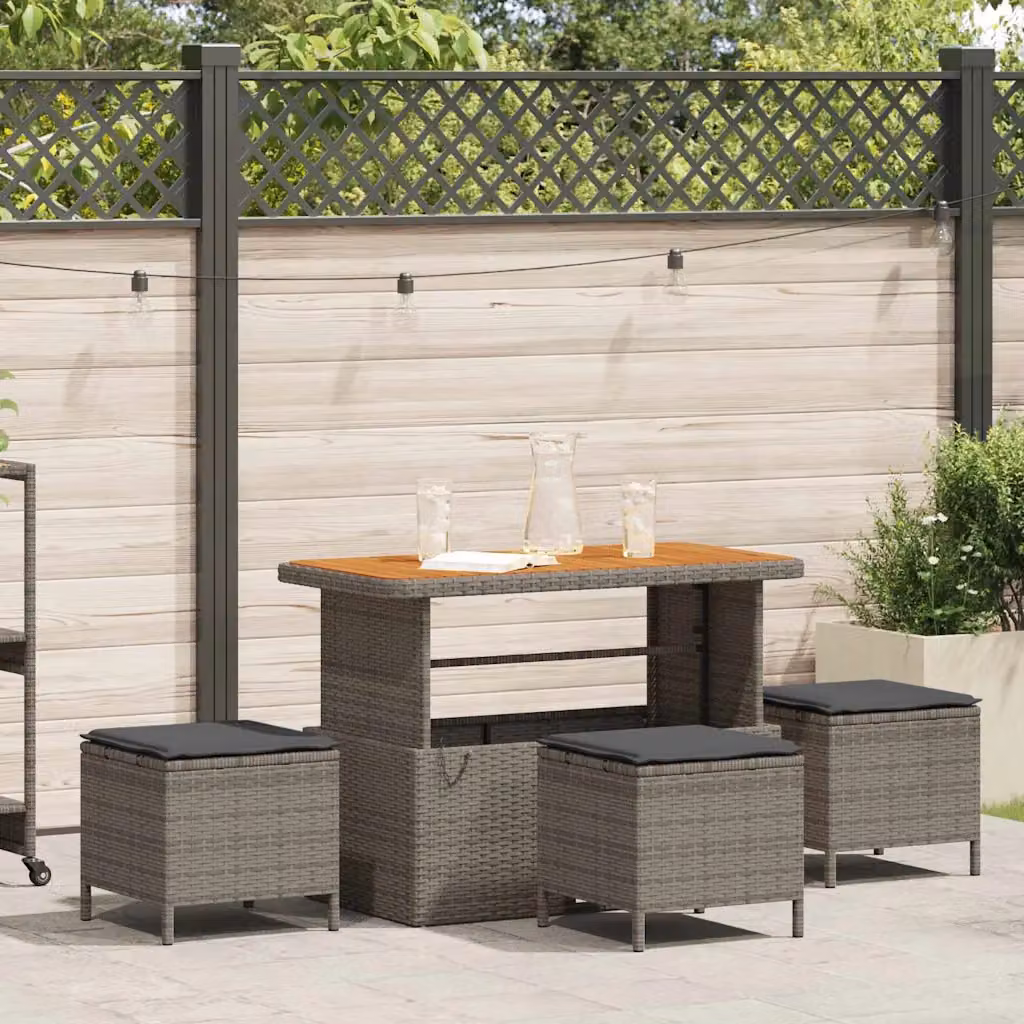 Set da pranzo per giardino e terrazza vidaXL in polyrattan e legno di acacia grigio, 4 pezzi