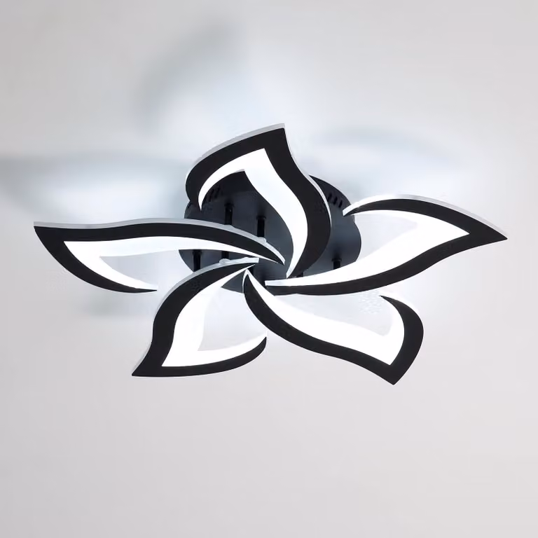 Lampada da soffitto elegante, luce LED da 60W, 7200 lumen, luce bianca fredda 6500K, design moderno a forma di petalo, ideale per soggiorno, cucina, camera da letto, sala da pranzo, diametro 58 cm, colore nero