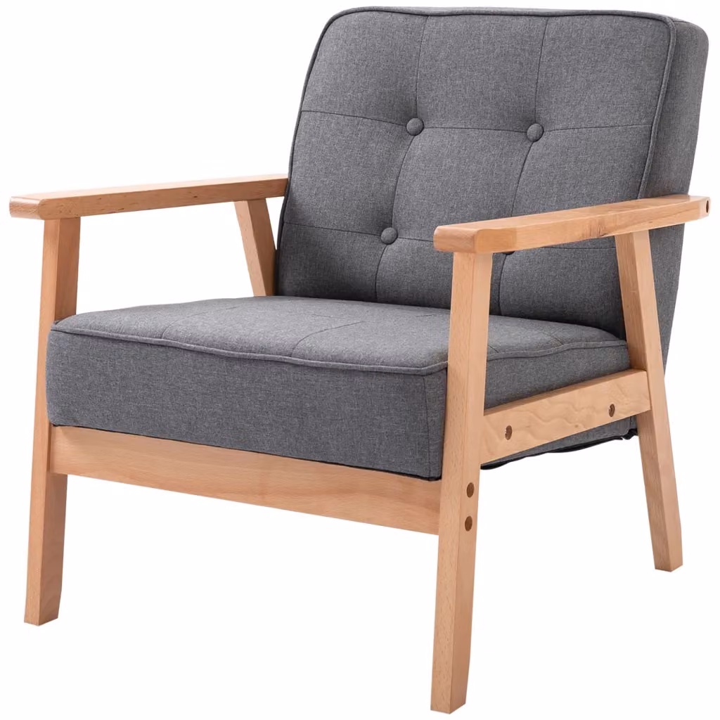 Poltrona relax Xylo in tessuto grigio effetto lino con gambe in legno di gomma e struttura imbottita – 2