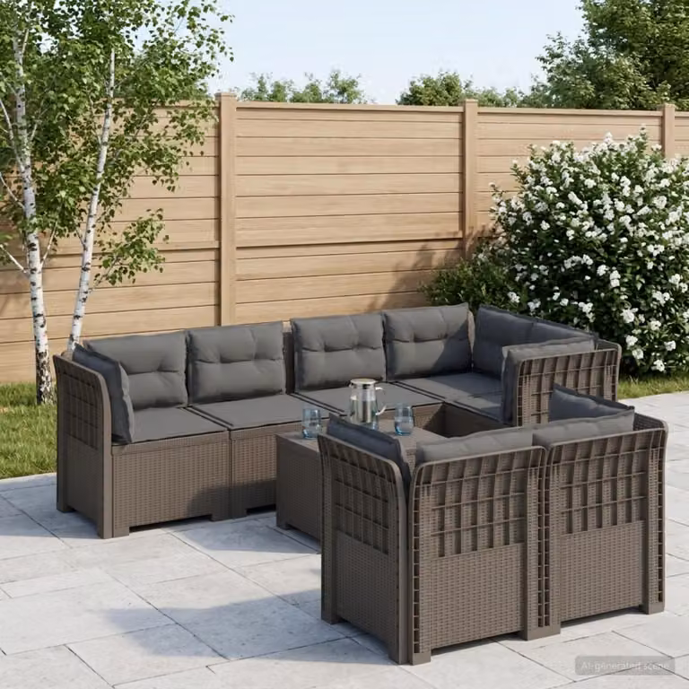 Divano da giardino a forma di U vidaXL con 7 posti, design moderno in polyrattan grigio antracite e cuscini inclusi
