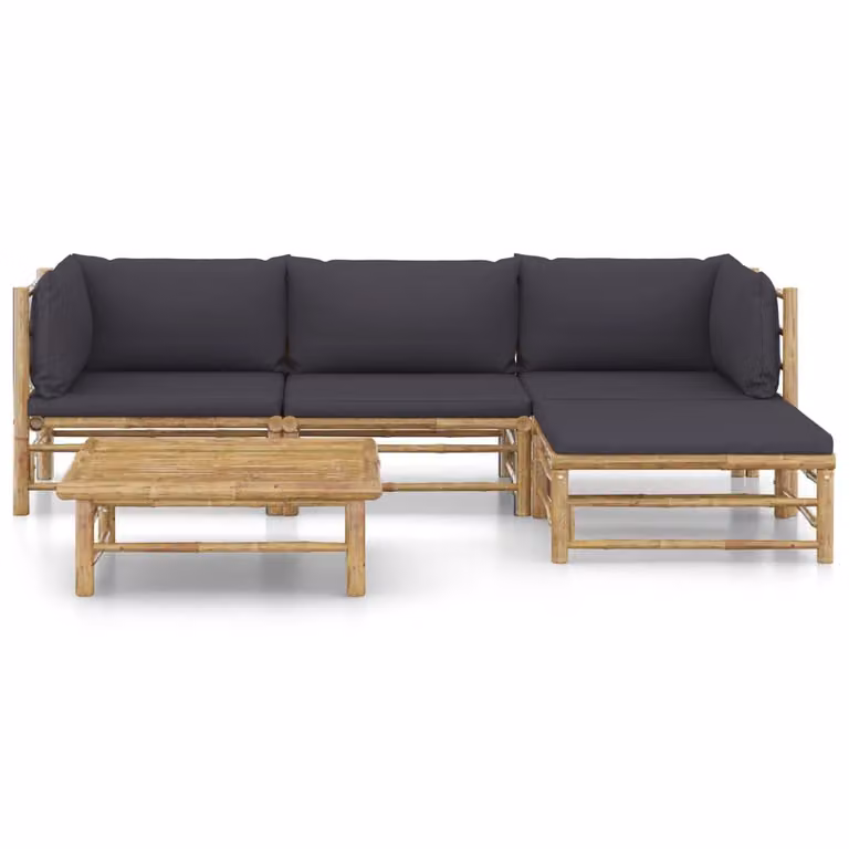 set di 5 pezzi per salotto da giardino con cuscini in bambù grigio scuro