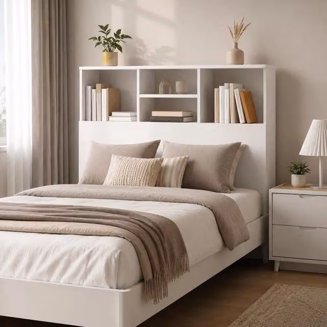 Bed Headboard With Shelves, White, 100x19x103.5 Cm