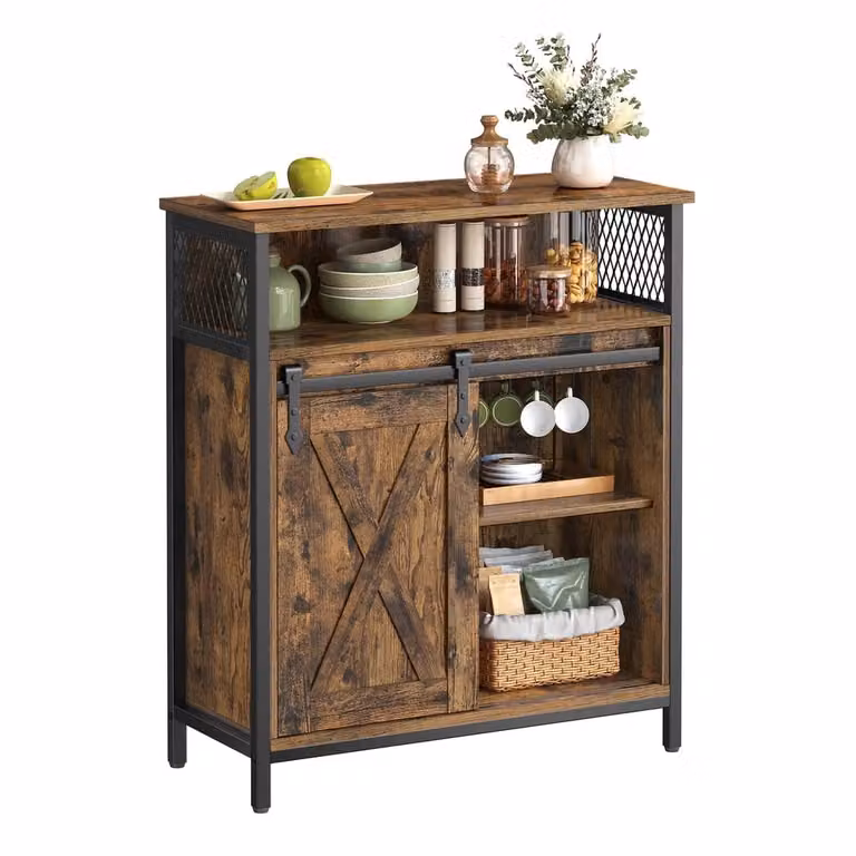 Credenza Mobile da Cucina, Marrone Vintage + Nero