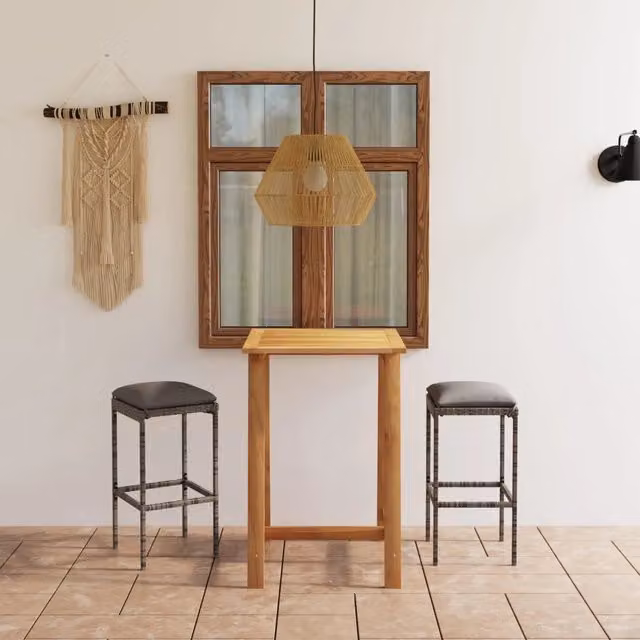 Set Bar da Giardino vidaXL in Polyrattan e Legno di Acacia con Cuscini Grigio Antracite – 1