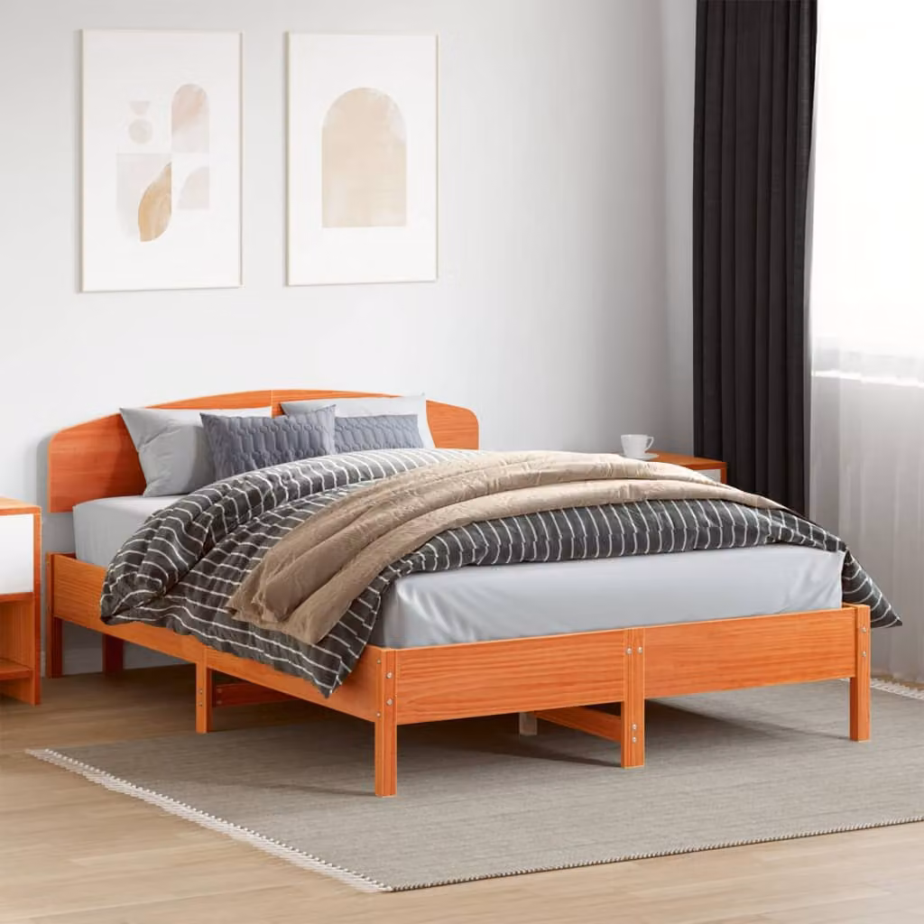 vidaXL Giroletto in legno di pino con doghe fisse, Marrone Cera, L 120 x P 200 cm – 1