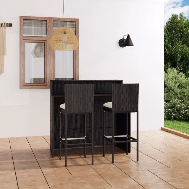 Set Bar da Giardino 3 pz con Cuscini Nero 3064881