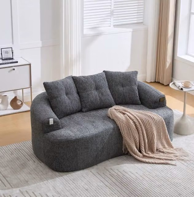 Divano 2 posti 164x92x60 cm grigio in chenille; seduta profonda