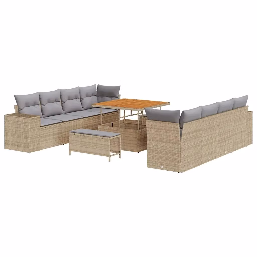 Set Divano da Giardino vidaXL 11 Pezzi in Polyrattan Beige e Grigio con Cuscini e Tavolino – 2