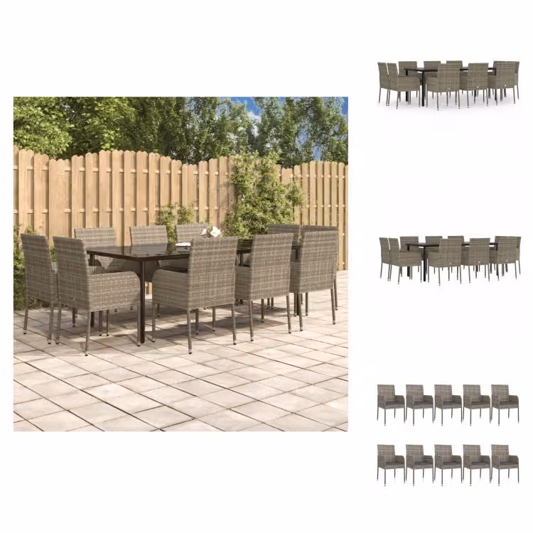 set da pranzo da giardino vidaXL 11 pezzi con cuscini in poly rattan nero e grigio - Set di mobili da giardino