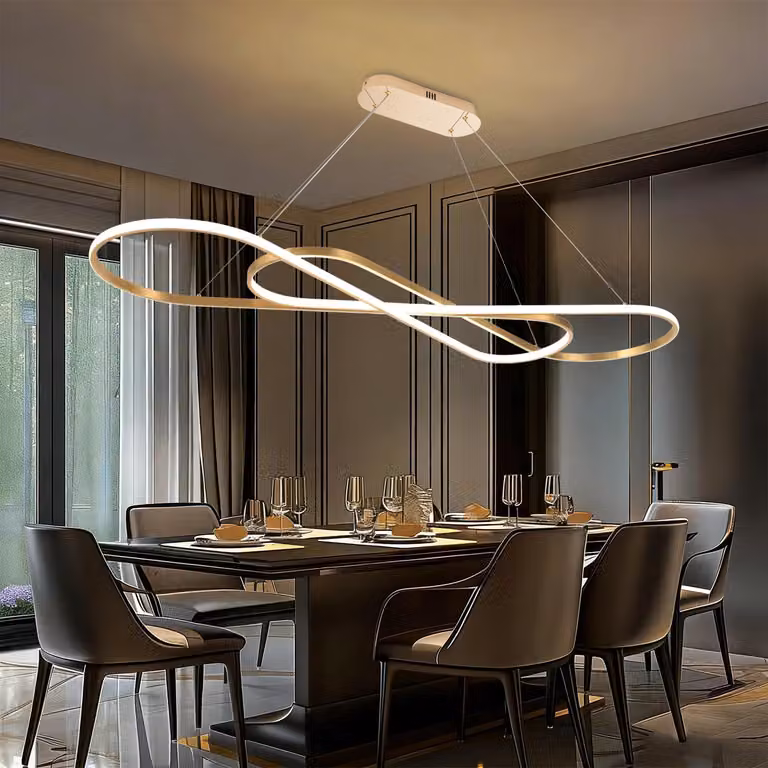 Lampada a sospensione LED, dimmerabile, con telecomando, a una luce, color oro