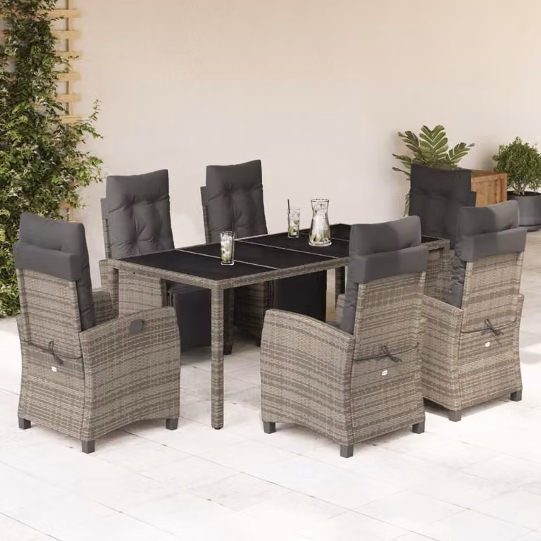 vidaXL Set da Pranzo da Giardino 7 pz in Polyrattan e Vetro Grigio
