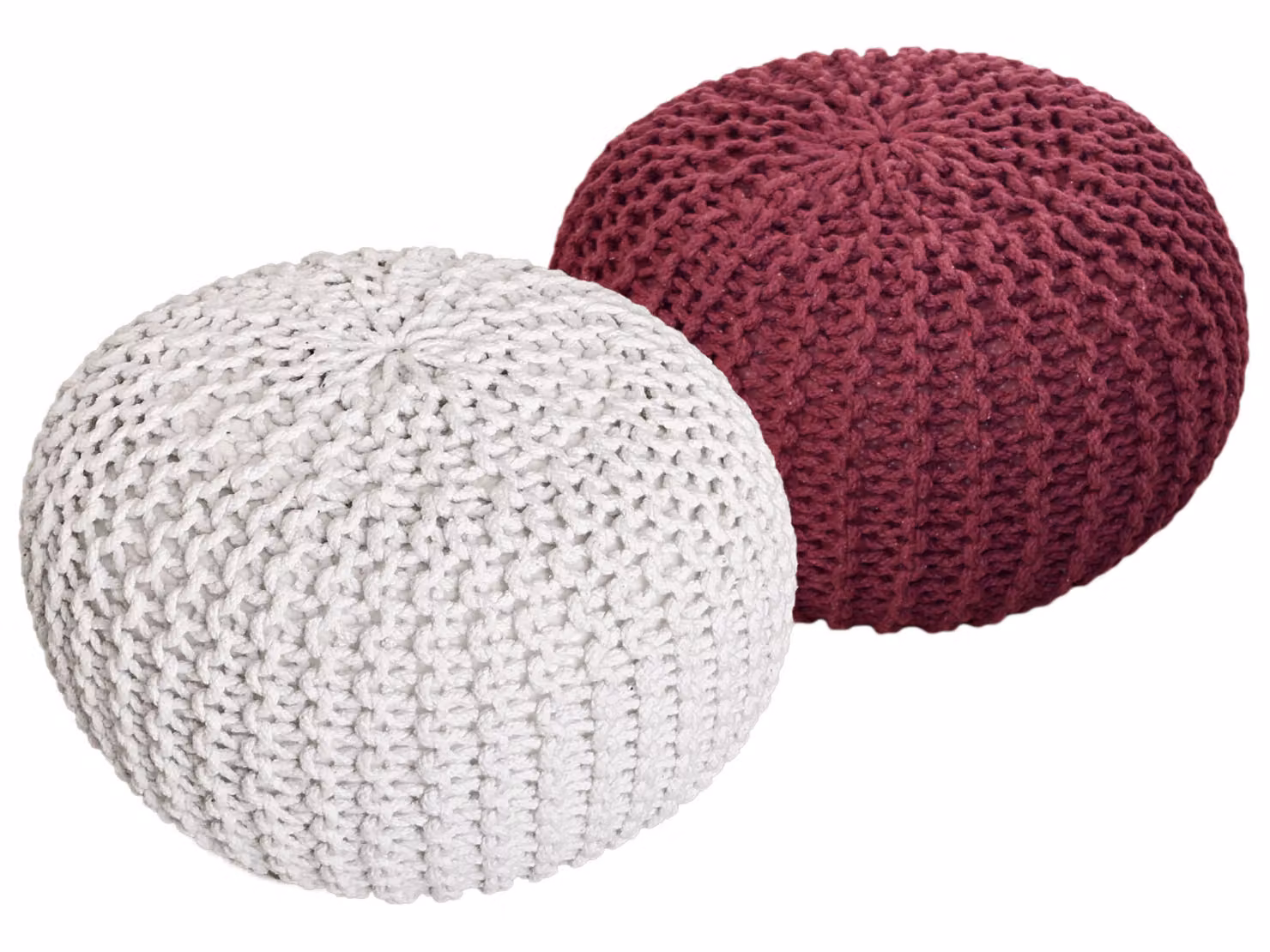 Sgabello in maglia set di 2 pouf seduta pouf seduta pouf cuscino da terra Ø 55cm bianco/bordeaux