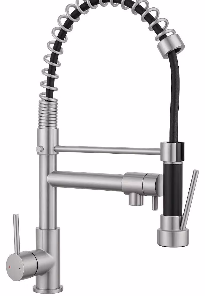 Schläfer 35206525 | Miscelatore Lavello Cucina ESSENCE PROFESSIONAL con Bocca Girevole e Doccetta Estraibile, Rubinetto Cucina Professionale in Ottone colore grigio inox spazzolato con Doccino