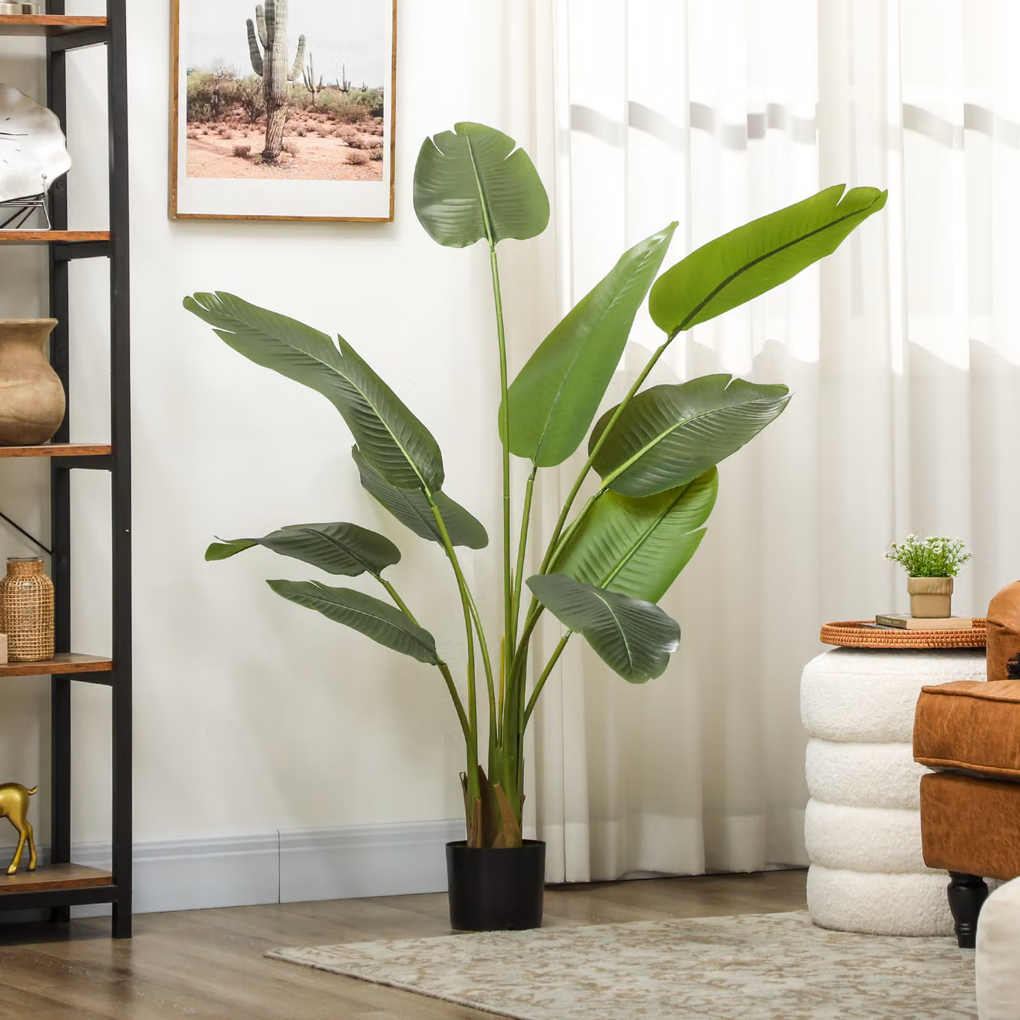 Pianta Artificiale Decorativa Banano HOMCOM Verde con Vaso, Altezza: 109 cm – 2