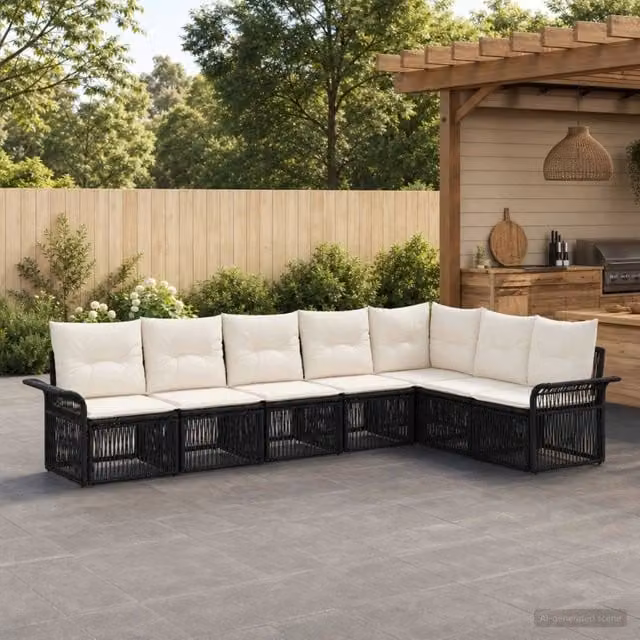 Set Divano da Giardino 7 pz Nero polyrattan 3434839