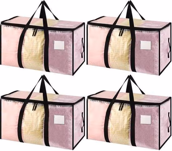 Borse per la conservazione Ibbenzoa® con coperchio – Set da 4, 90 litri, tessuto in PP trasparente, 69 x 35,5 x 38 cm, capacità fino a 15 kg, con finestra trasparente e maniglie per il trasporto