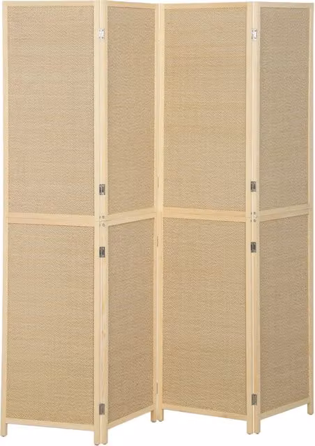 Paravent mit 4 Paneelen, faltbare Trennwand aus handgeflochtenem Bambus, 180 x 180 cm, Natur