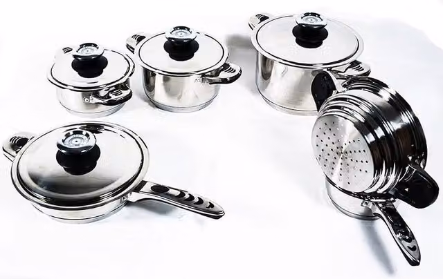 Set di pentole e padelle Schuster in acciaio inox color argento, 12 pezzi