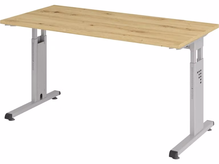 Scrivania con base a C 140x67 cm rovere nodoso/argento