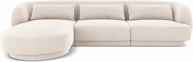 Divano angolare sinistro Tulum di Cosmopolitan Design in velluto beige chiaro, 4 posti, L 255 cm x P 70 cm x H 99 cm – 1