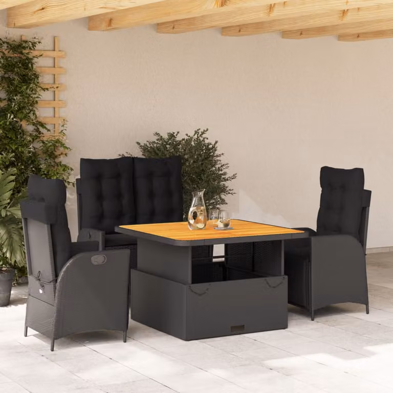 Set da Pranzo da Giardino vidaXL in Legno di Acacia Olio Nero e Marrone con 4 Sedute