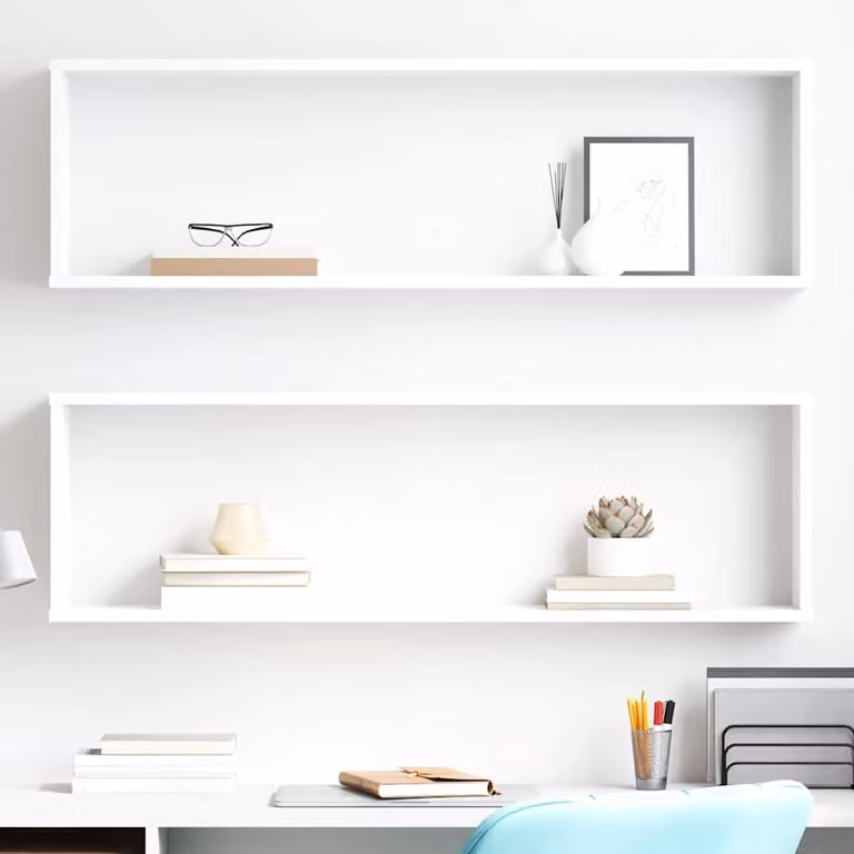 Set di 2 mensole a cubo vidaXL da parete in legno MDF bianco opaco, L 100 cm x P 30 cm x H 15 cm
