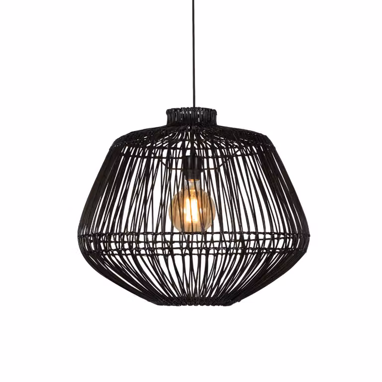 GOOD&MOJO - Lampada a sospensione Madagascar - Rattan nero - Lampada a sospensione Ø60cm - Lampada da tavolo - Lampada da soggiorno - Lampada da camera da letto - Soggiorno