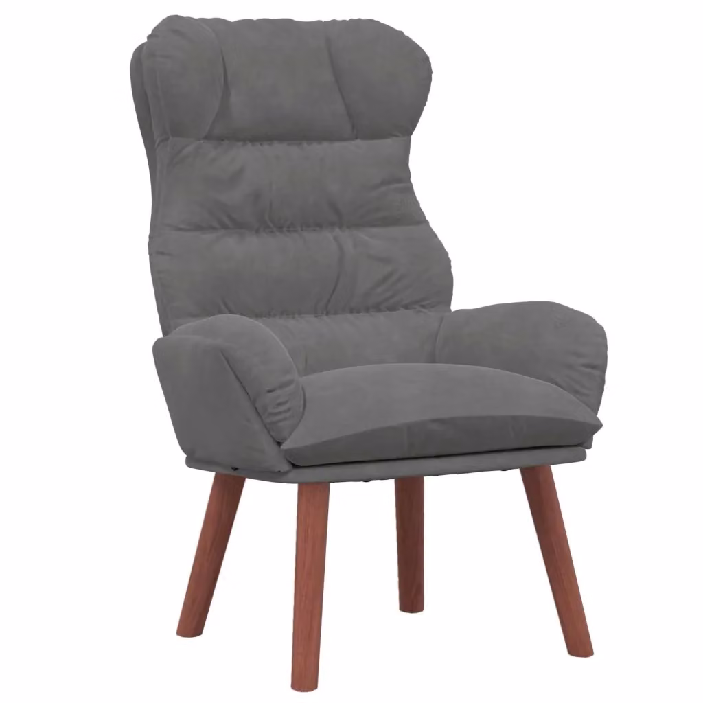 Poltrona Lounge Moderna in Velluto Grigio con Braccioli e Struttura in Legno di Rubberwood L: 69 cm, P: 74 cm, H: 93 cm – 2