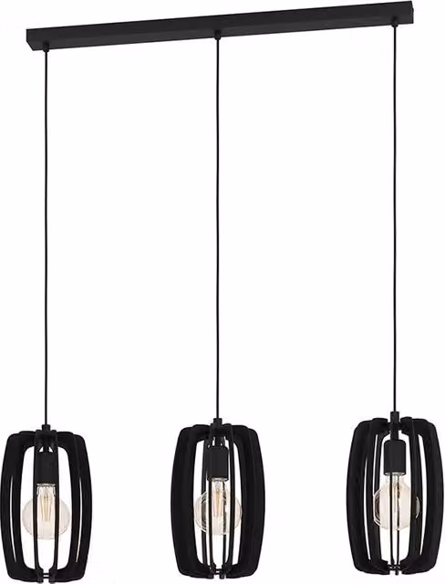 Lampadario a sospensione moderno Eglo in metallo e legno nero con 3 luci E27