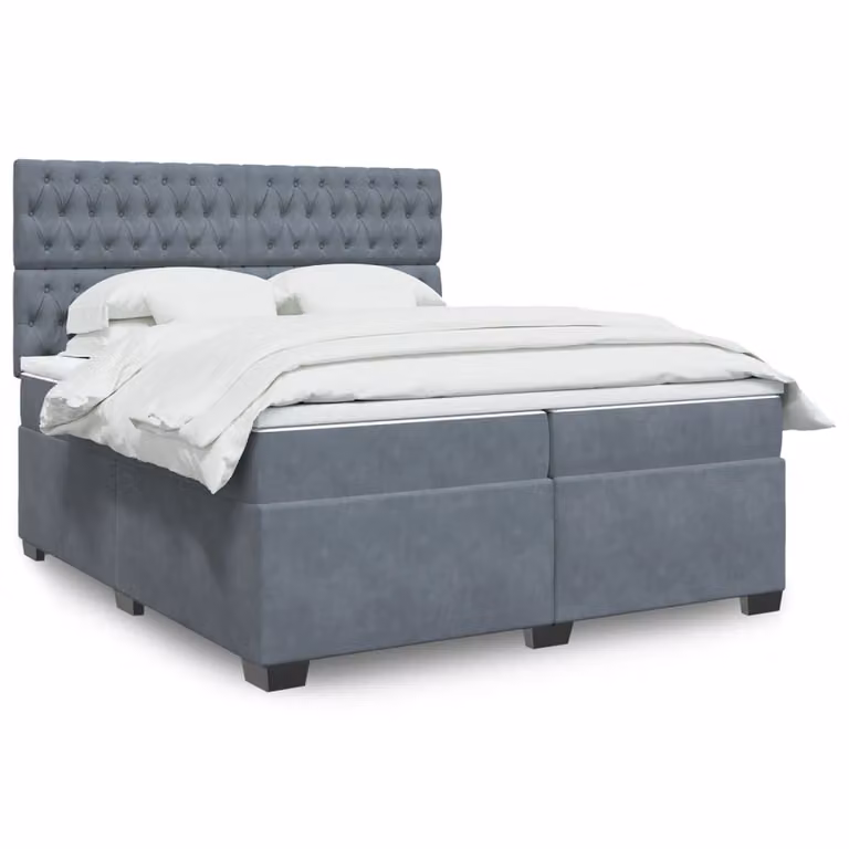 vidaXL Giroletto a Molle con Materasso Ibrido in Velluto Grigio 200x200 cm
