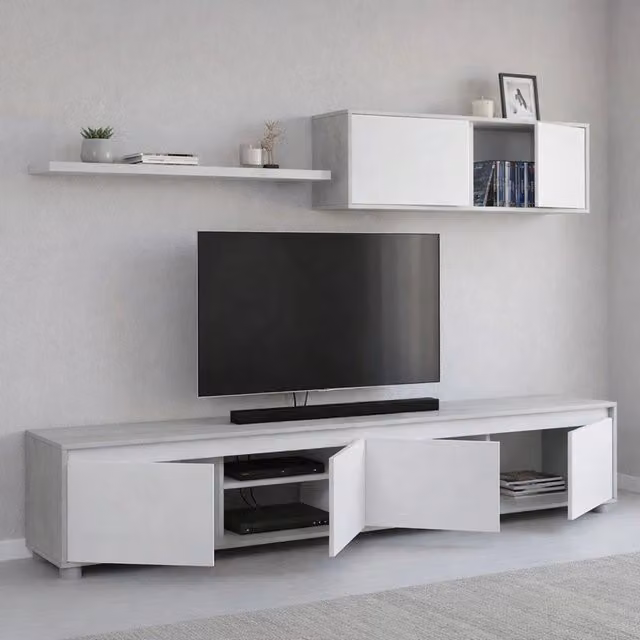Parete Attrezzata per Soggiorno Amir DMORA Bianco L 200 cm x P 41 cm x H 43 cm – 1