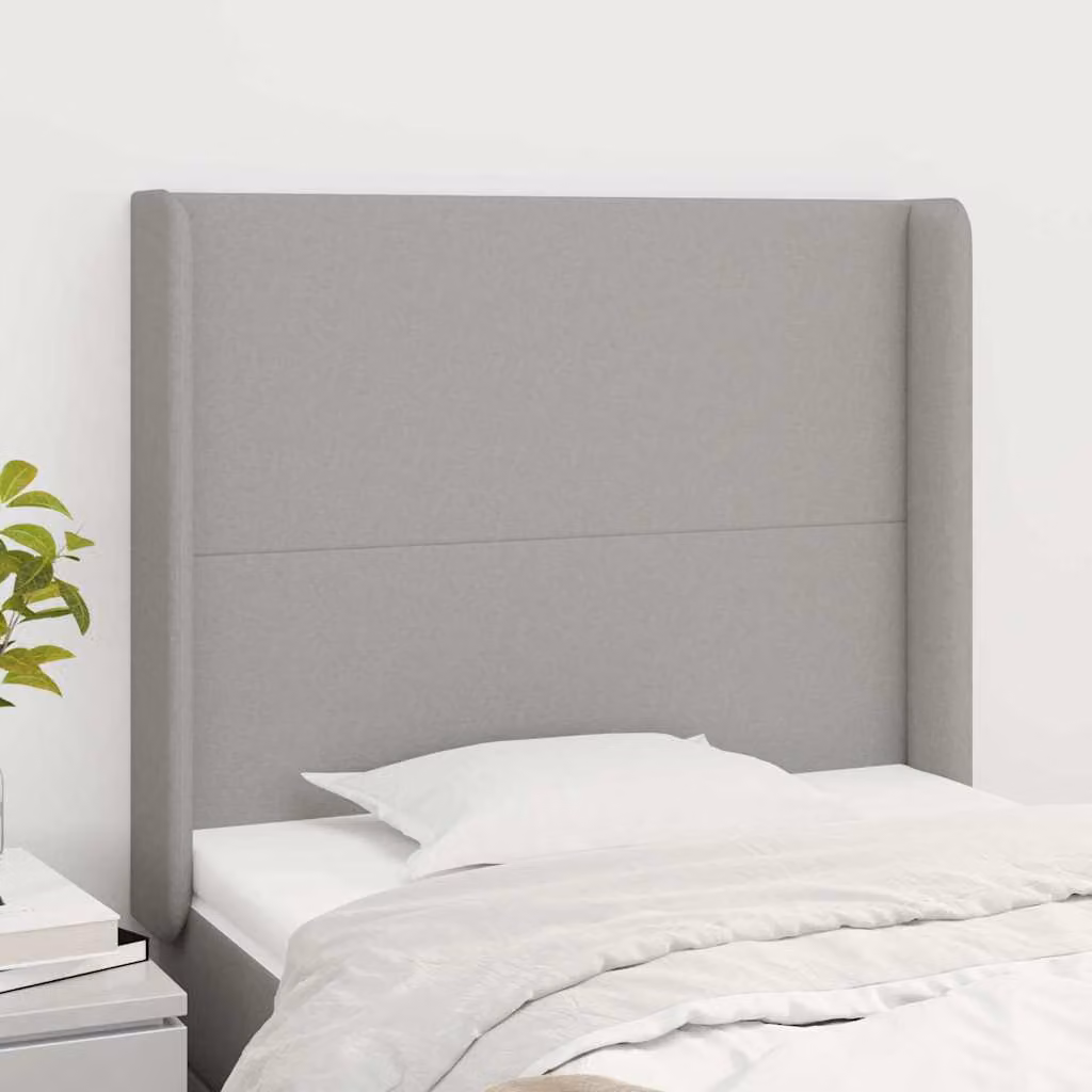 Testiera ad orecchio vidaXL in tessuto grigio chiaro con struttura in legno L: 83 cm, P: 16 cm, H: 118-128 cm