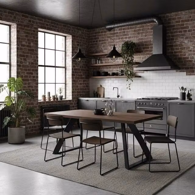 Tavolo da pranzo rettangolare allungabile Timber Duzzle in legno di rovere e metallo, colore marrone e nero, L/P/H: 160-240 x 90 x 76 cm – 1