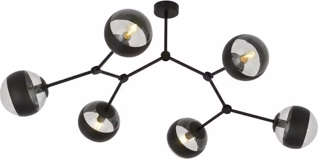 Lampadario Emibig Space 6 luci E14 nero vetro trasparente