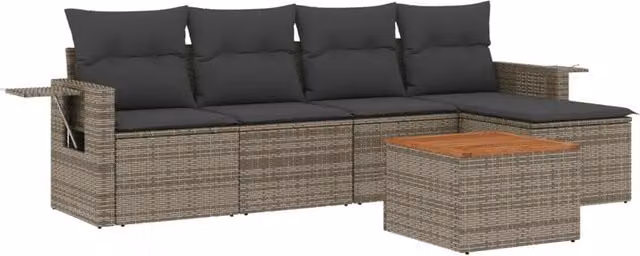 Set Divano da Giardino 6 pz | Set Salotto da Giardino con Cuscini Grigio in Polyrattan