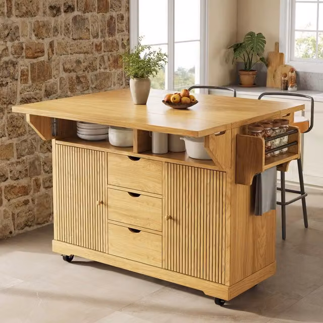 Isola cucina mobile bianca con piano estraibile; 140 x 73 x 93;5 cm; credenza con ruote e ripiani regolabili