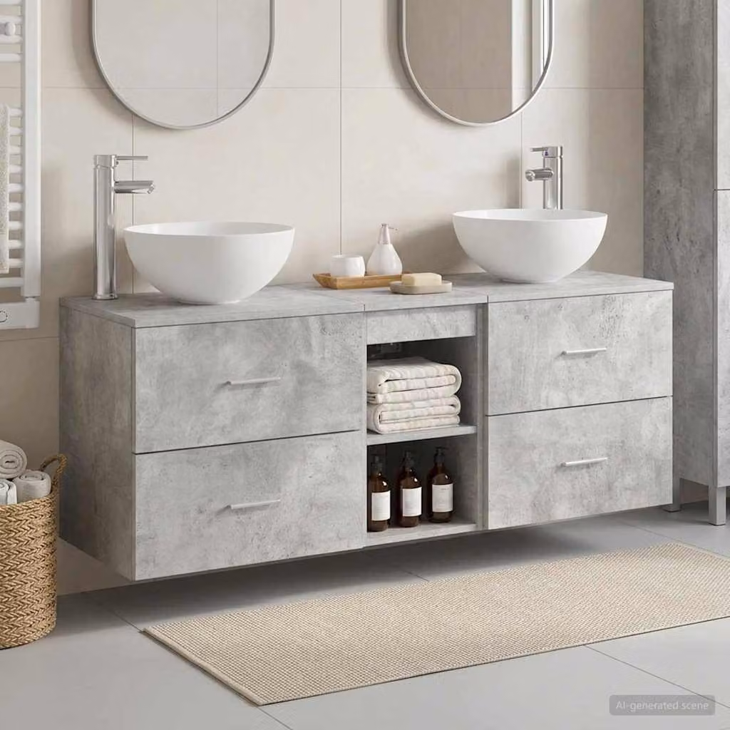 Set di mobili da bagno moderni vidaXL in 3 pezzi colore grigio opaco con vanità, pensile e mobile laterale L/P/H: 49,5 x 41 x 64,5 cm