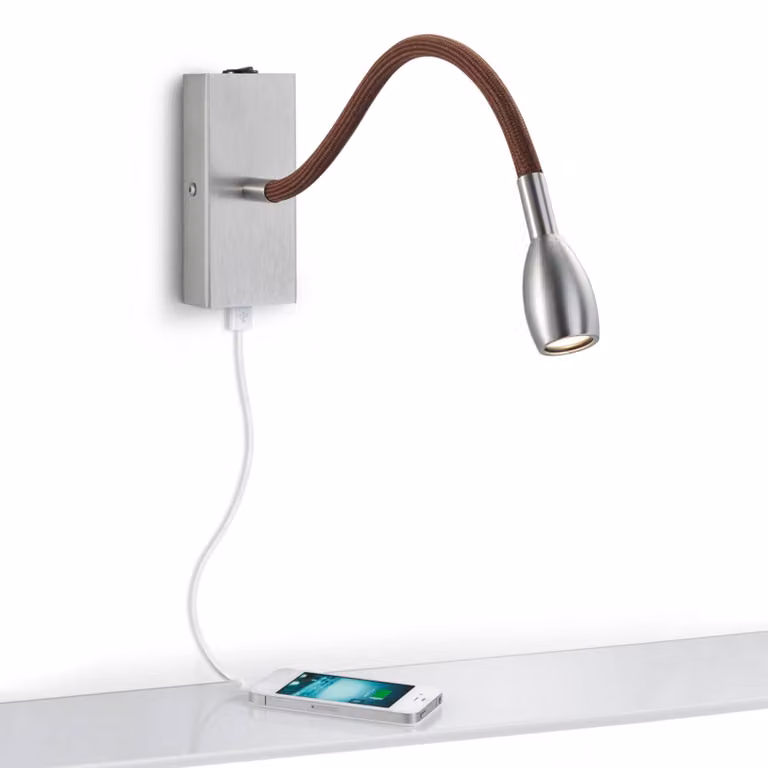 Knapstein Applique da parete a LED Milos, Alluminio / Grigio / Zincato, Camera da letto, Metallo, Moderno, Applique a LED