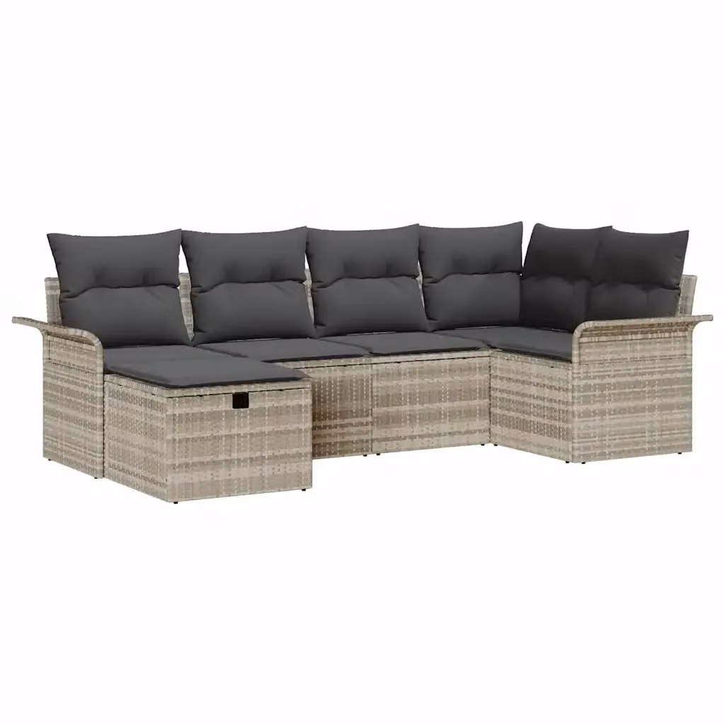 Set Divano da Giardino vidaXL 6 pz in Poly Rattan con Cuscini L-Shape Grigio e Marrone – 2