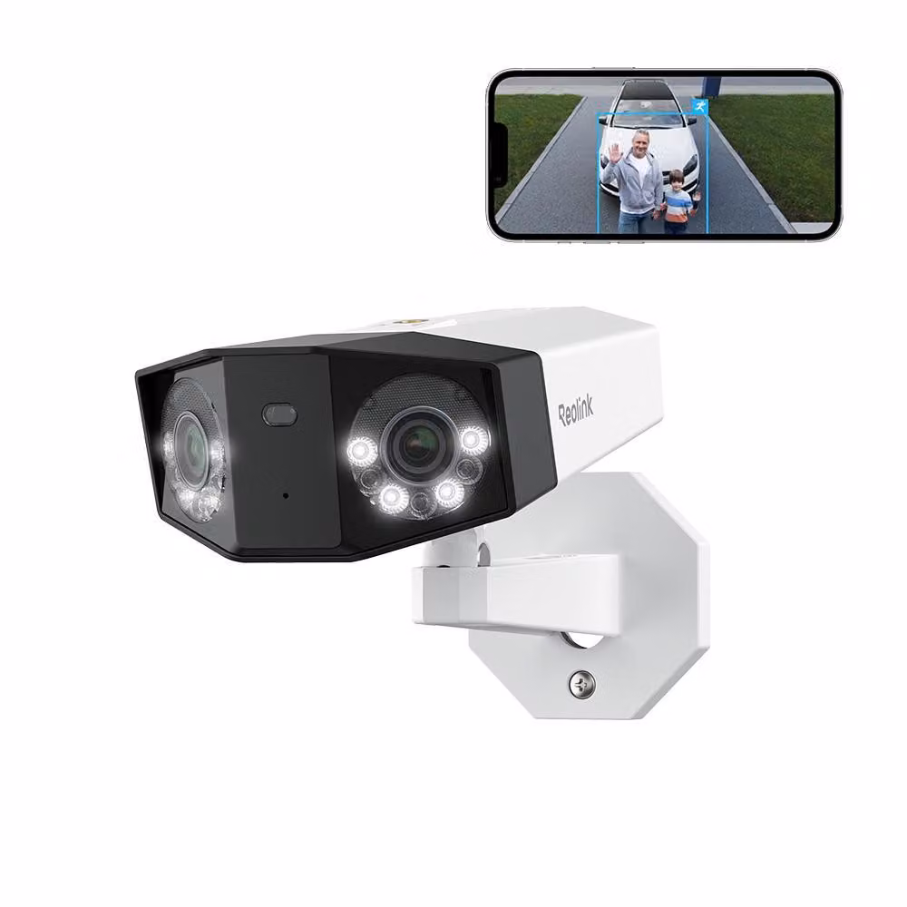 Telecamera di sorveglianza PoE a doppia lente 8K 16MP di Reolink, panoramica a 180°, rilevamento intelligente, tracciamento del movimento, visione notturna a colori, audio a 2 vie, IP67