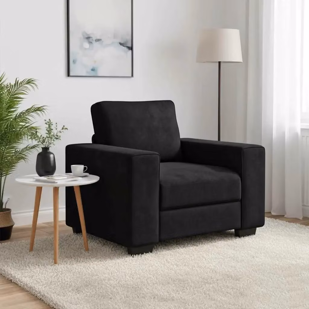 Divano moderno in velluto nero con braccioli per soggiorno e camera da letto L: 100 cm, P: 77 cm, H: 82 cm – 2