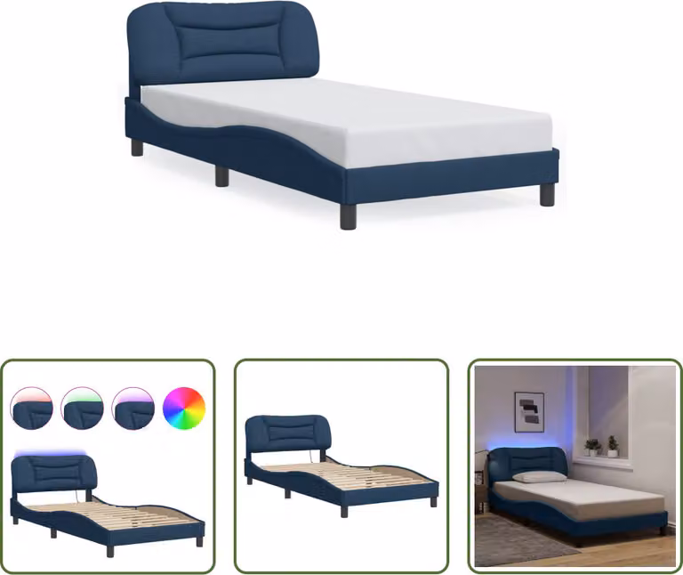 The Living Store Struttura letto con tessuto LED Blue 100x200 cm