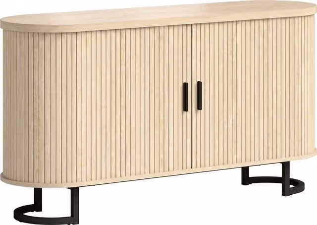 Credenza da soggiorno HOMCOM in legno naturale con 2 porte scorrevoli e ripiani regolabili, L 140 cm x P 40 cm x H 75 cm – 1