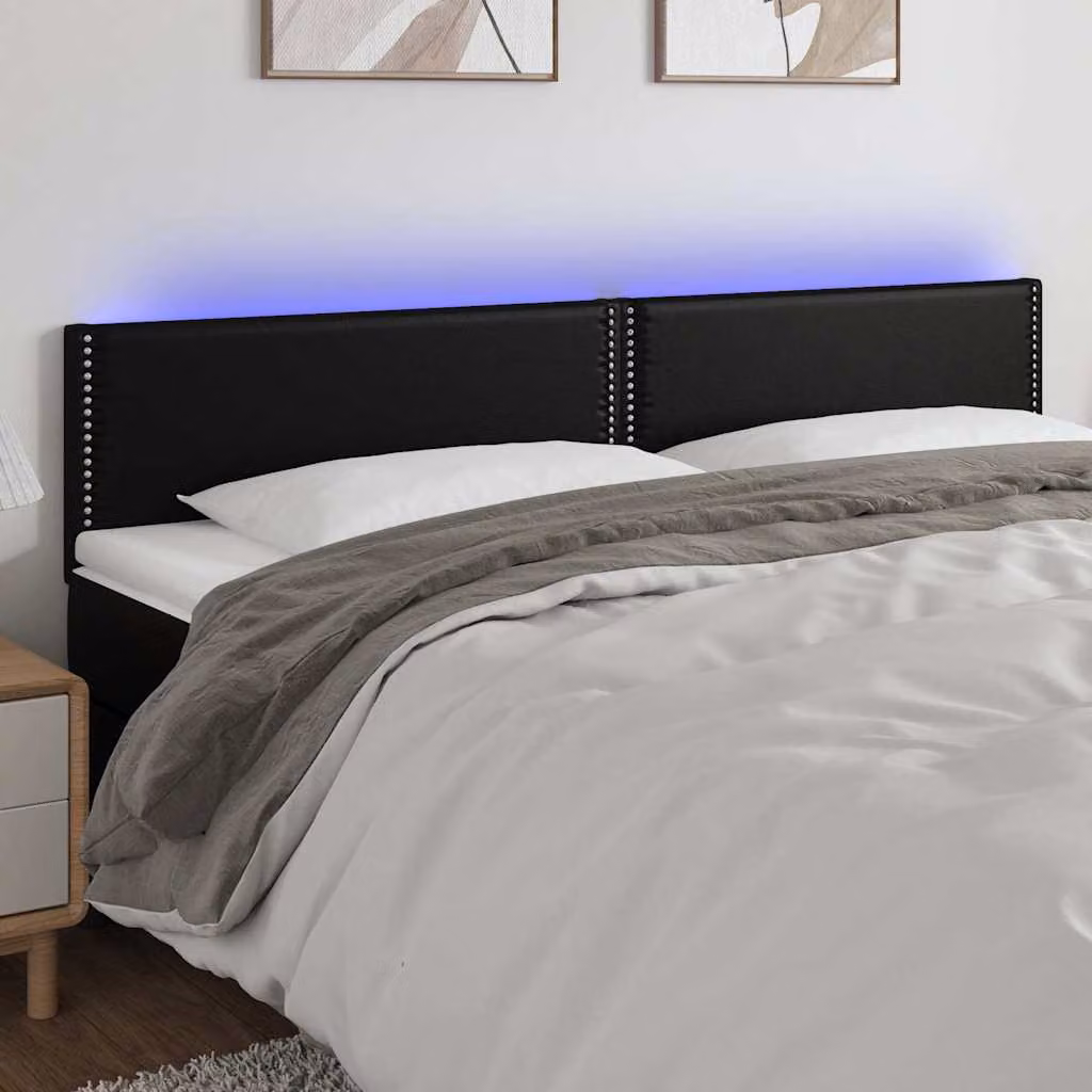 Testiera per letto vidaXL in similpelle nera con illuminazione LED e porta di ricarica USB, L: 180 cm, P: 5 cm, H: 78-88 cm
