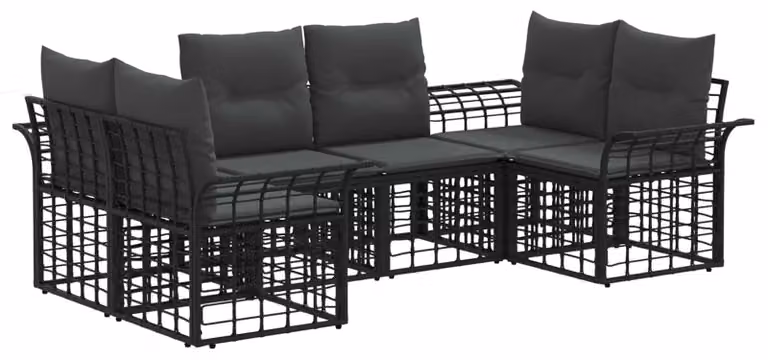 Set di divani da esterno 6 pcs Nero e Grigio scuro Poliestere