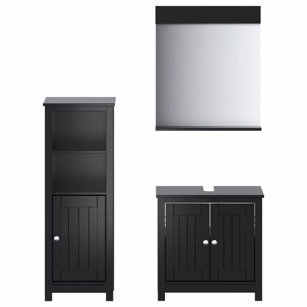 Set di mobili da bagno vidaXL BERG 3 pezzi in legno di pino nero stile rustico con mobile lavabo, mobileto laterale e armadietto con specchio – 2